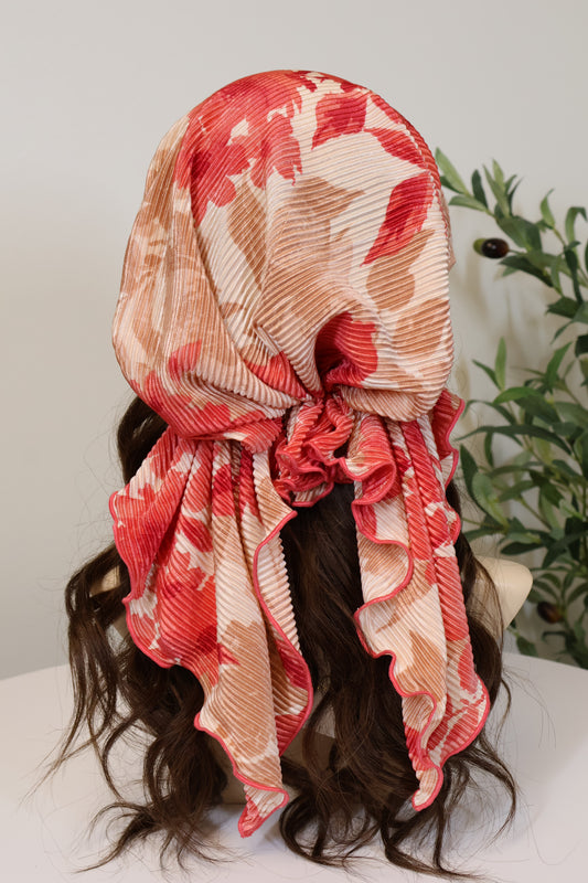 Pleated Floral Head Scarf